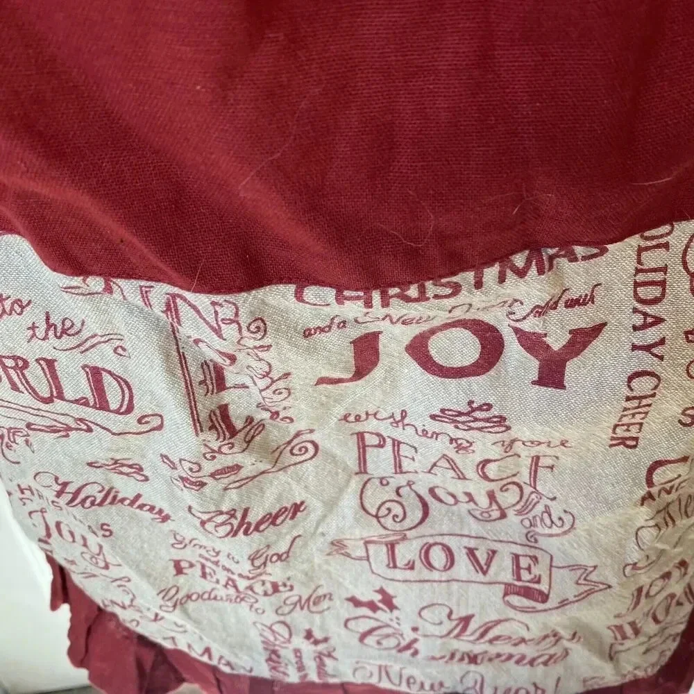 VTG Christmas Holiday Bib Apron Sz 26”x32” w/Pocket Red Tan Love Joy Cottagecore